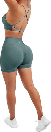 Miniatura 3 de SUUKSESS Conjuntos de Entrenamiento Sin Costuras para Mujer, Sujetador Deportivo con Tirantes, Shorts de Cintura Alta y con Realce de Glúteos