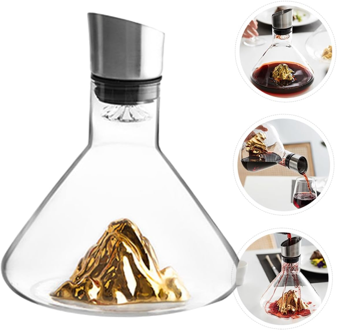 Golden Iceberg Crystal Wine Decanter 1500ml Fast Handheld Decanter for Household Use with Artistic Design Suitable for Red Wine Aeration and Serving