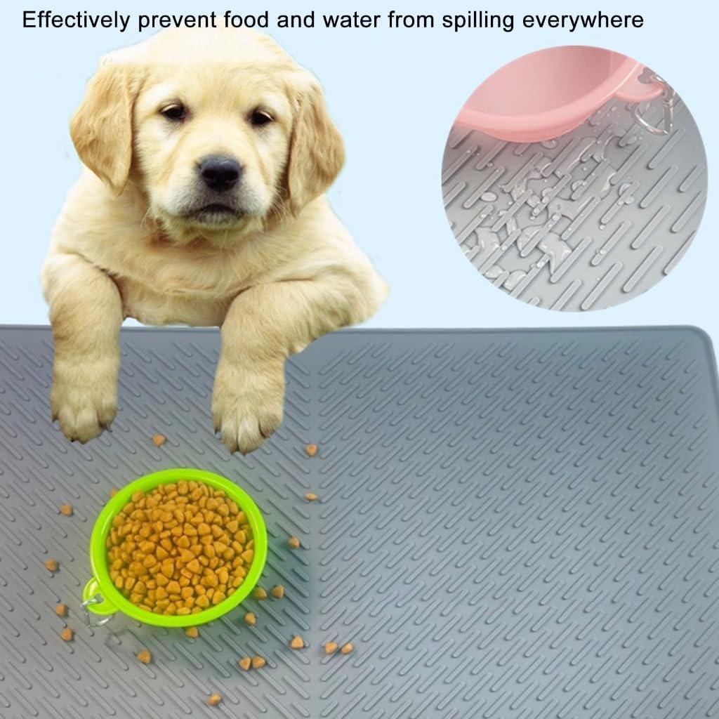 Silicone Pet Mat with Raised Edges Feeding Mat Nonslip Waterproof Cats Litter Mat Nonspill Dog Bowl Mat for Treats Food