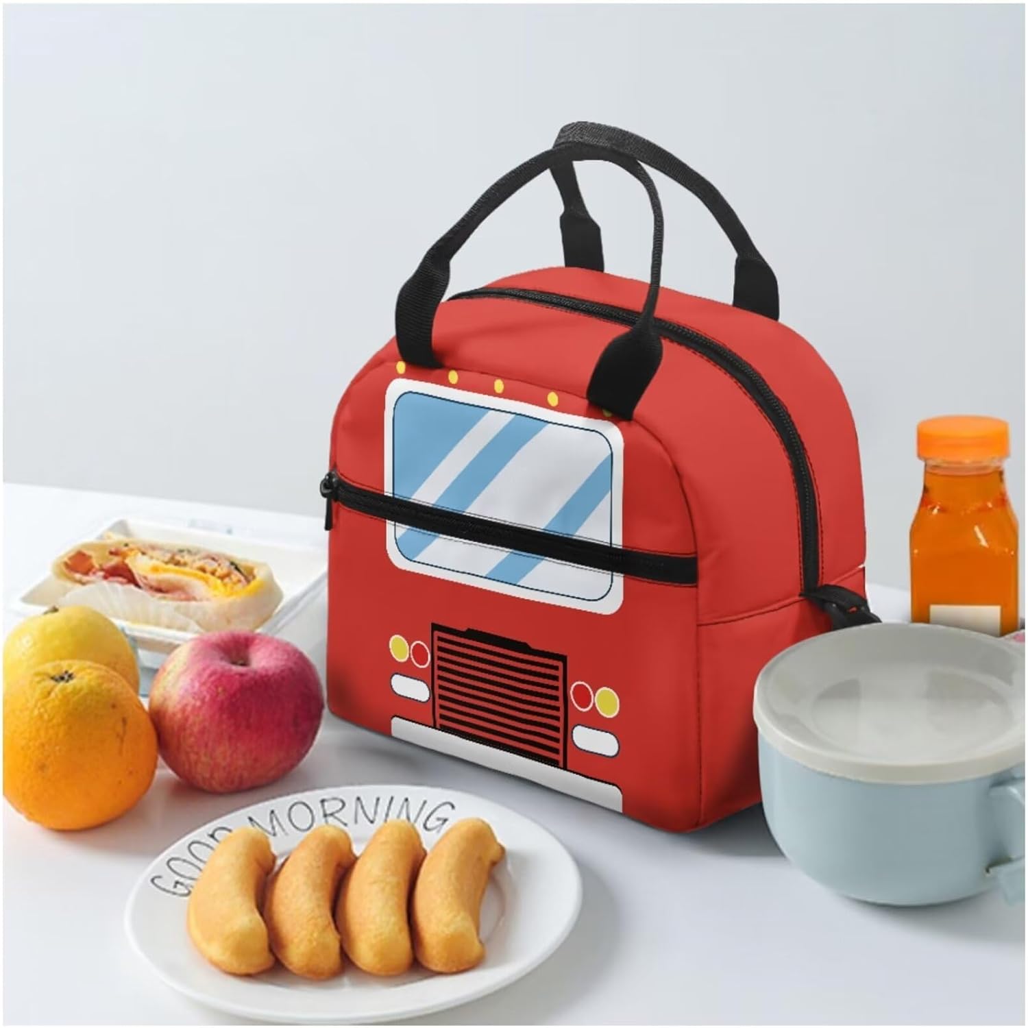 Cartoon Fire Engine Backpack for Boys 3PCS Boys Backpack with Lunch Box Pencil Case Set School Backpacks for Boys Kids Elementary Middle School College Book Bag for Children Students