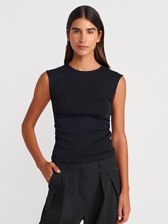 DILVIN Kad n Kolsuz Crop T-Shirt Bisiklet Yaka Yan B zg  Detayl  Fitted Pamuklu Ribana G nl k Basic Ti rt
