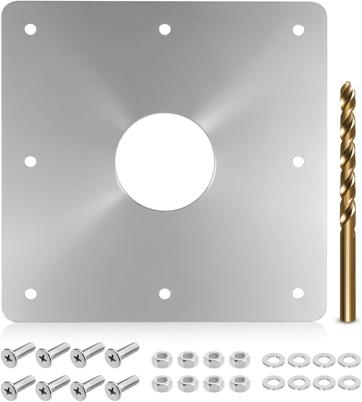 Pool Skimmer Wall Repair Panel Kitfor Above Ground Pools, 8"x 8" Rust Fix Panel with 2-3/8" Hole, Stainless Steel Water Return Repair Kit Includes Industrial Drill Bit and Hardware