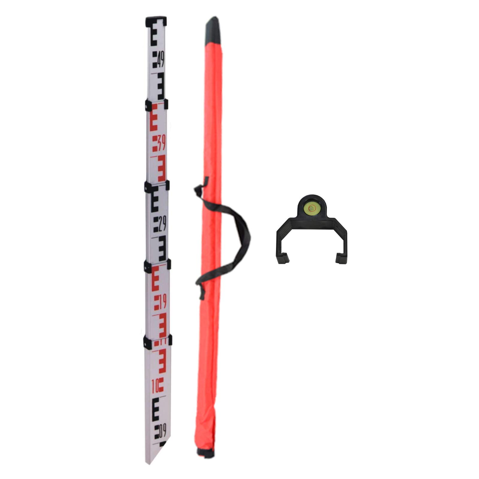 DEWEPRO® Règle de nivellement télescopique extensible jusqu'à 5 m avec adaptateur universel et sac