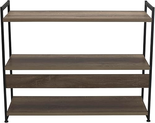 Miniatura 8 de Household Essentials Jamestown - Estantería ancha de 3 estantes abiertos, madera de fresno, grano de madera rústica y metal negro
