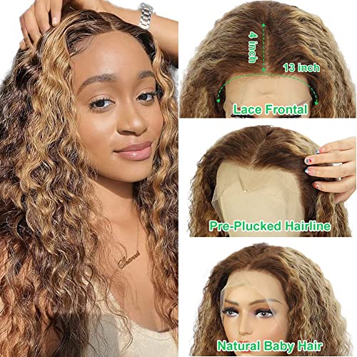 Ayiyi 13X4 Honey Blonde Deep Wave Human Hair Wigs For Black Women 180 Density Ombre Highlight Hd Lace Frontal Wigs Human Hair Pre Plucked With Baby Hair (18 Inch, 4/27) #TOP1