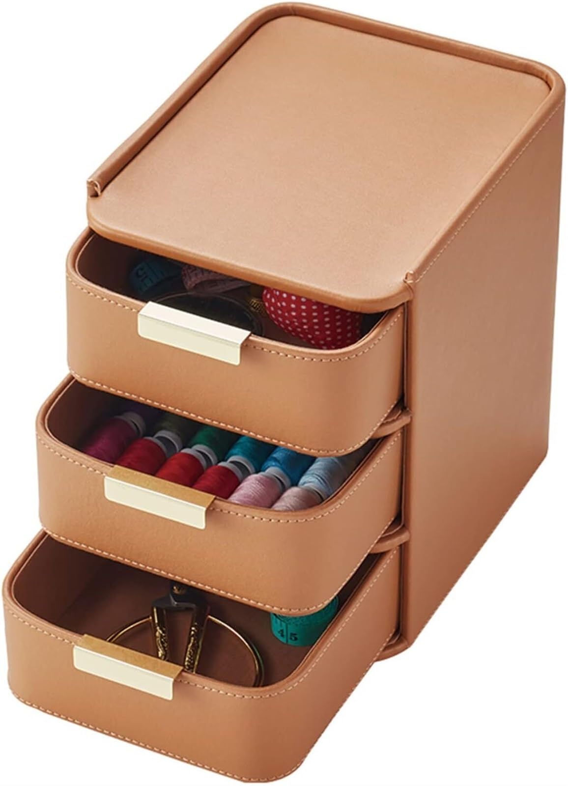 KanDuo Nähzubehör, Nähset, Nähset-Set, mit Zubehör, Lederschublade, Nähkasten, Aufbewahrungsbox, Heim-Näh-Reparatur-Werkzeugset for Anfänger, Damen und Herren, Orange