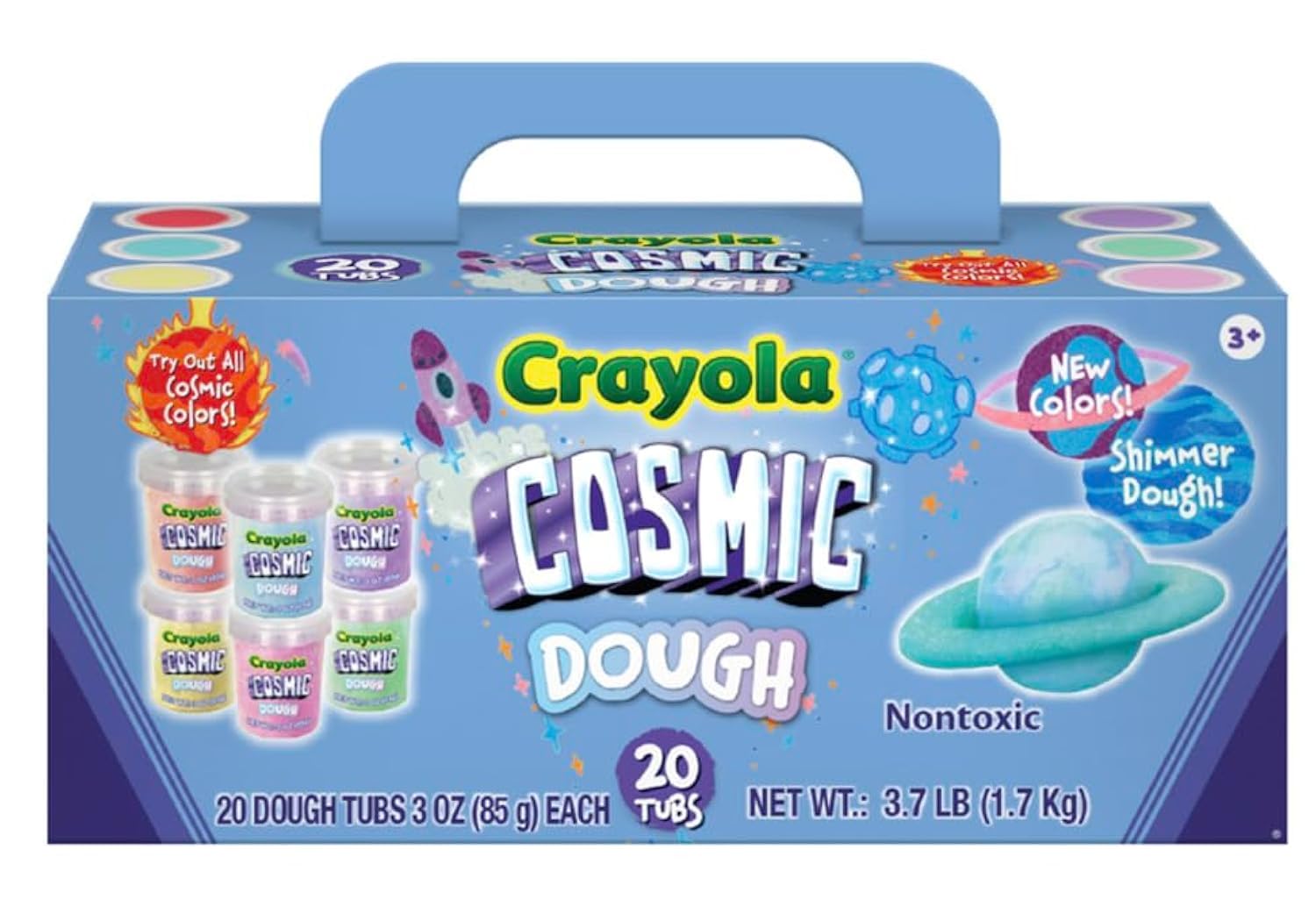 Crayola Dough - Cosmic Play Dough | Shimmer, Sparkle Special Effects with No Glitter Mess | 20 Tubs of 3oz Non-Toxic Modeling Compound in 6 Cosmic Colors | Fidget Toy, Party Favor, Classroom Rewards