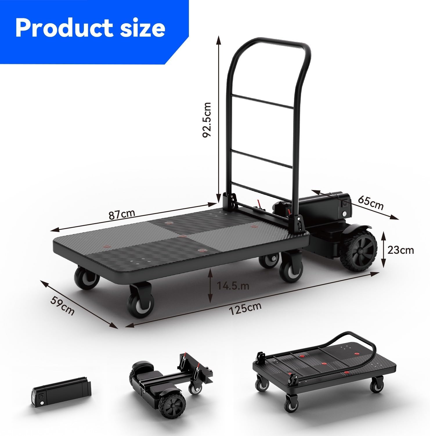 AONIU Electric Hand Truck Cart,Max Load 1100 Lbs Heavy Duty 1200W Power ElectricTrailer Dolly Utility Wagon Push Cart Electric Platform Flatbed Truck Cart for Warehouse Logistics Move House Garden