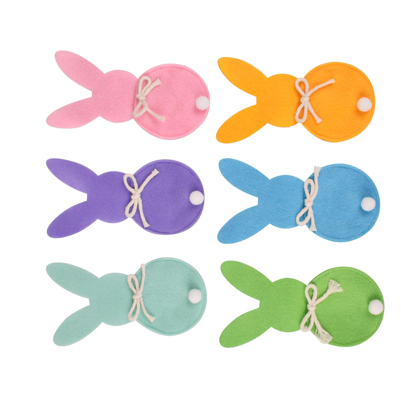 Tsophreniq 6Pieces Rabbits Shape Flatware Pocket Easters Themed Rabbits Utensil Bags Cutlery Holders for Spring Table Arrangements Shape Dinnerware Holders