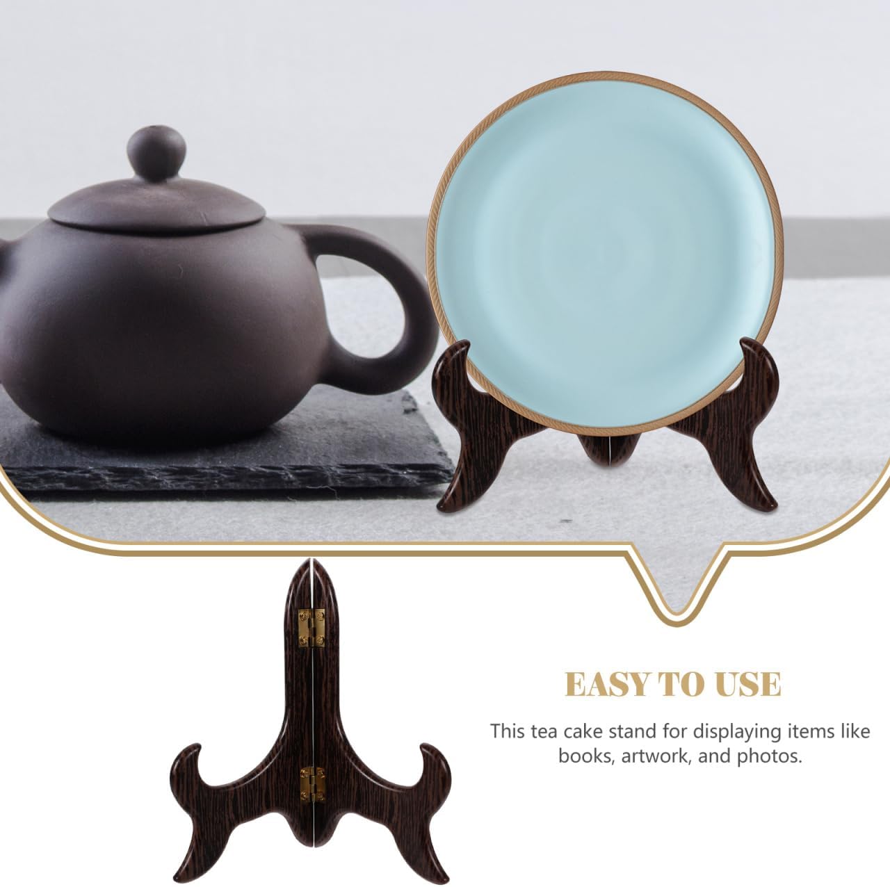 Pu Erh Tea Cake Rack 5.51 X 4.72 X 1.18 in Tea Cake Display Stand Plate Display Holder for Plates Books Artwork and Photos Desktop Rack for Home Hotel Study Library