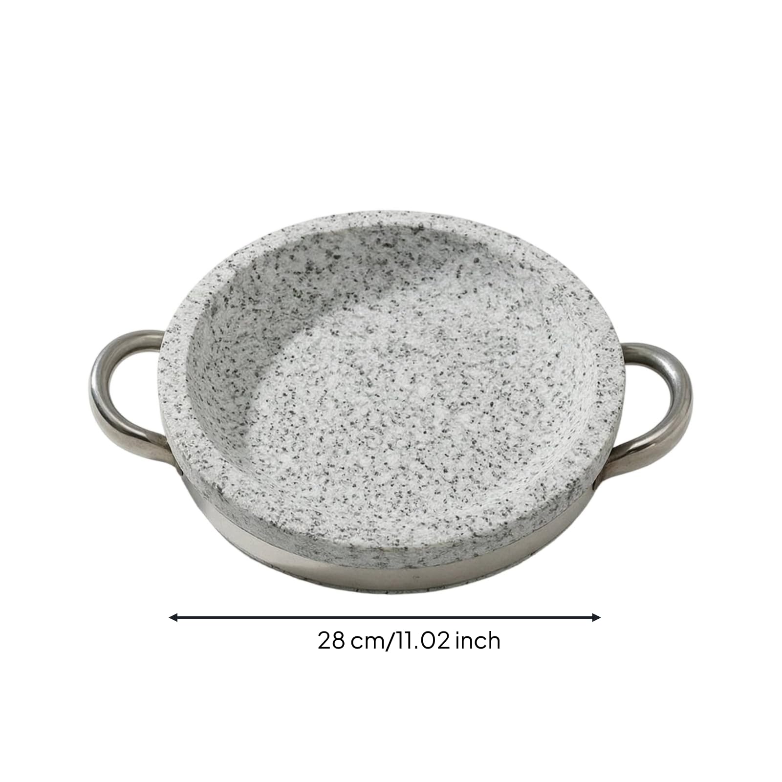 Naturstein-Backform hitzebeständig Backform mit Metallgriffen flach Steinbackform für Backofen, Esstisch, 28 Cm Durchmesser, 4 Cm Höhe, Flache Bratpfanne