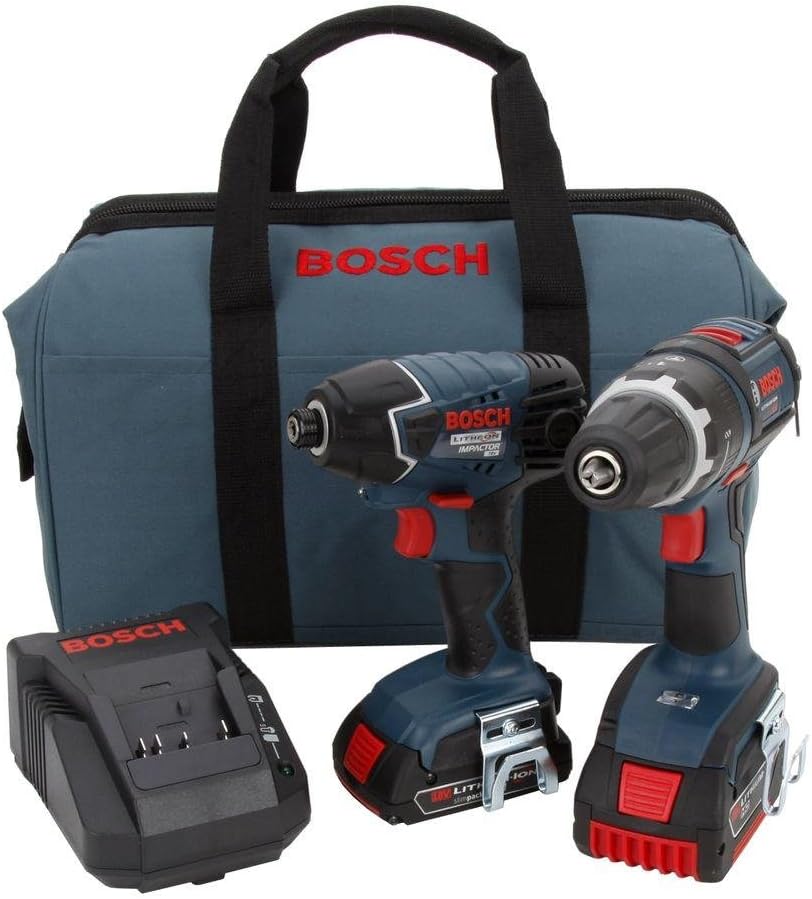 Bosch CLPK243-181 18-Volt Lithium-Ion 2-Tool Combo Kit with 1/2-Inch Drill/Driver, Impact Driver, 2 High Capacity Batteries, Charger and Case