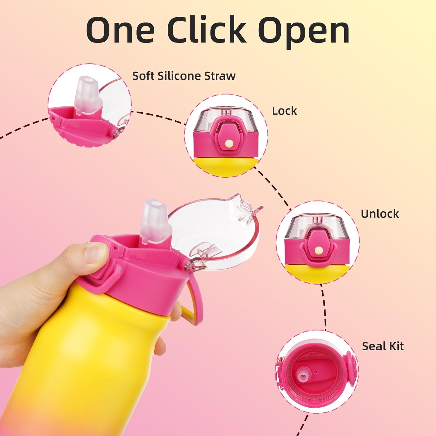 BJPKPK 25oz Insulated Water Bottle with Straw Stainless Steel Double Wall Water Bottles BPA Free Leak Proof Thermal Flask with Lockable Flip Lid and Soft Silicone Spout,Rainbow - Image 3