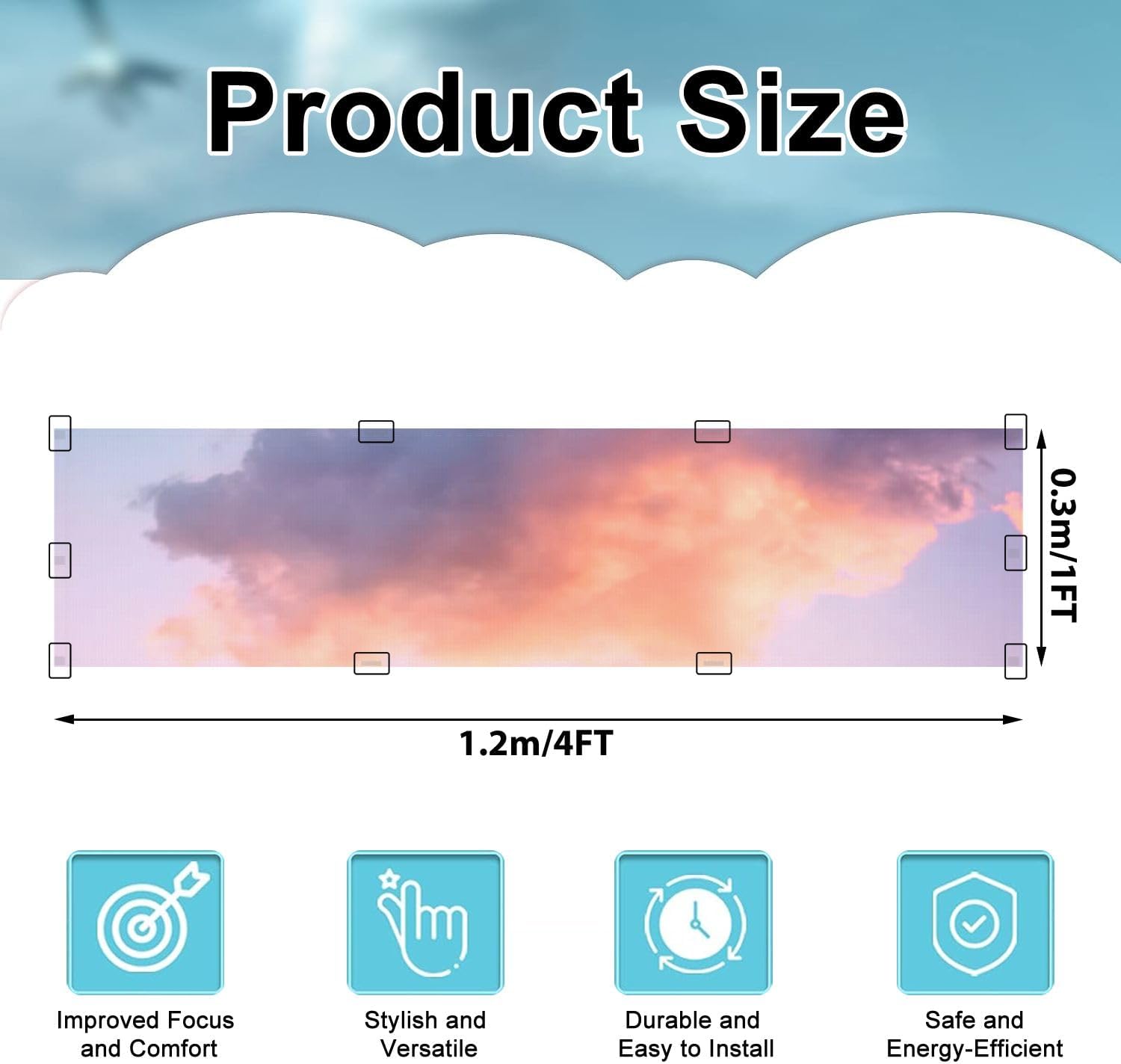 Fluorescent Light Covers for Ceiling Lights Colorful Clouds Dramatic Sunset Sky Easy to Install Magnetic Light Filter for Classroom Office Hospitals School Home Decor