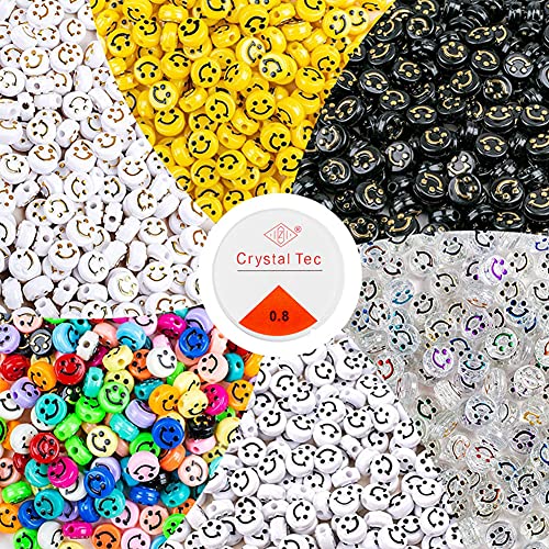 LOVECENTRAL 300 Stück Polymer-Tonperlen mit elastischer Linie von 6 m, Blumenperlen, Obstperlen, 10 mm, bunte Perlen für DIY-Armbänder, Halsketten, Modeschmuck (A) Cover