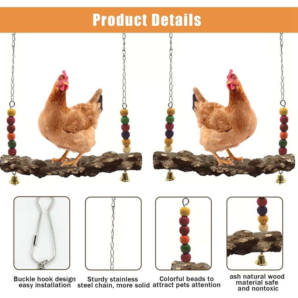 2 Pack Altalena per Uccelli di Pollo in Legno Naturale Altalena Giocattoli Altalena in Legno per Pulcino, Accessori per Pollaio Sicuro per Uccelli, Pappagalli