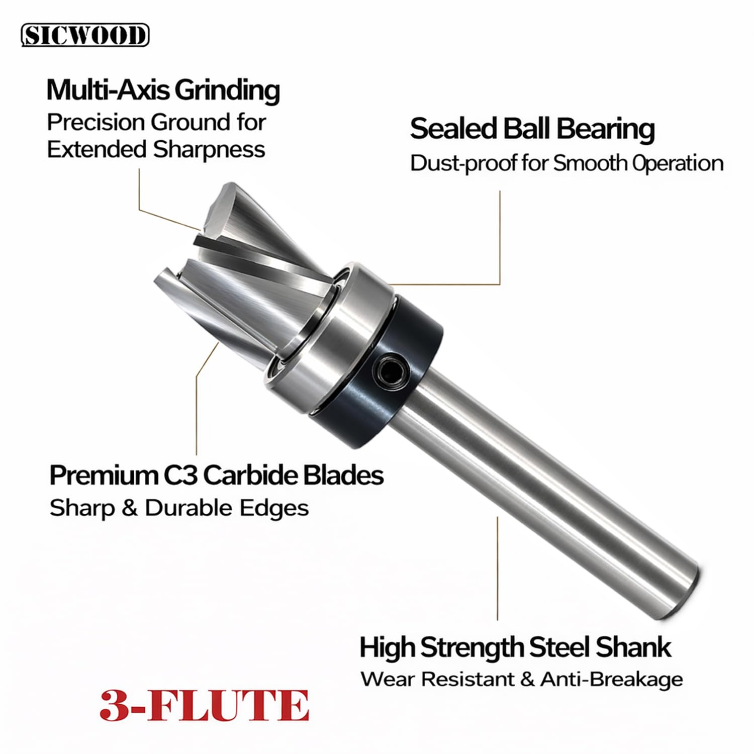 Spiral Flush Trim Router Bit 1/4 Shank, Carbide Head 3-Flute, 1/2" Diameter, 1/2" Cutting Length, Pattern Template Flush Trim Cut Router Bit, for Grooves, Bottom Cleaning, Wood Trimming