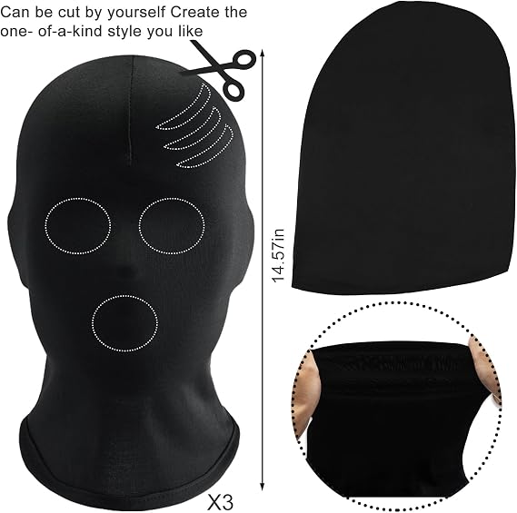 Udewo Black Full Face Mask Halloween Full Black Mask Full Face Cover Spandex Mask Zentai Hood Mask Full Head Cover Mask Faceless Mask Morph Mask for Halloween Party Costume Unisex Men Adult Women