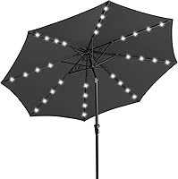 Vista 9 de JEAREY Sombrilla de exterior de 9 pies con luces solares, sombrilla de piscina con luz LED, inclinación y manivela, sombrillas de mesa para terraza