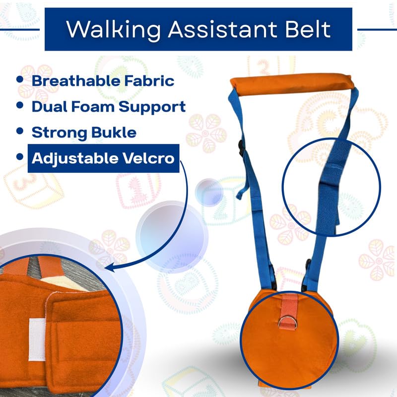 Image of Baby Walking Assistant Safety Harness | Adjustable Toddler Belt with Dual Foam Chest Support | Lightweight Infant Walking Helper | Baby Learning Walking Aid for Boys & Girls|Color-Orange
