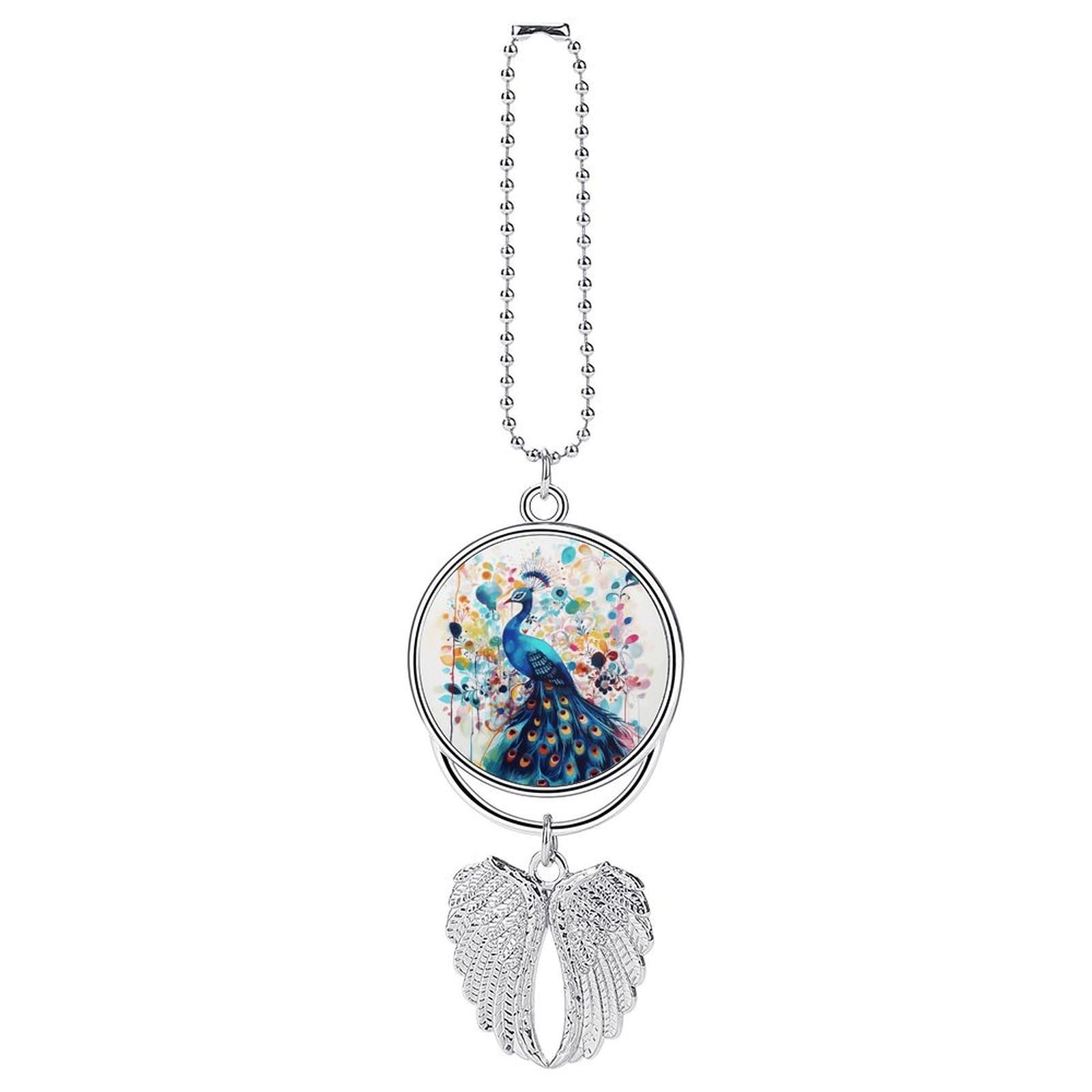 Color Peacock Car Pendant Rear View Mirror Hanging Ornament Auto Metal Charm for Aesthetic Interior Decor. Lucky Car Accessories Cute Funny Hanging Decor for Car Truck