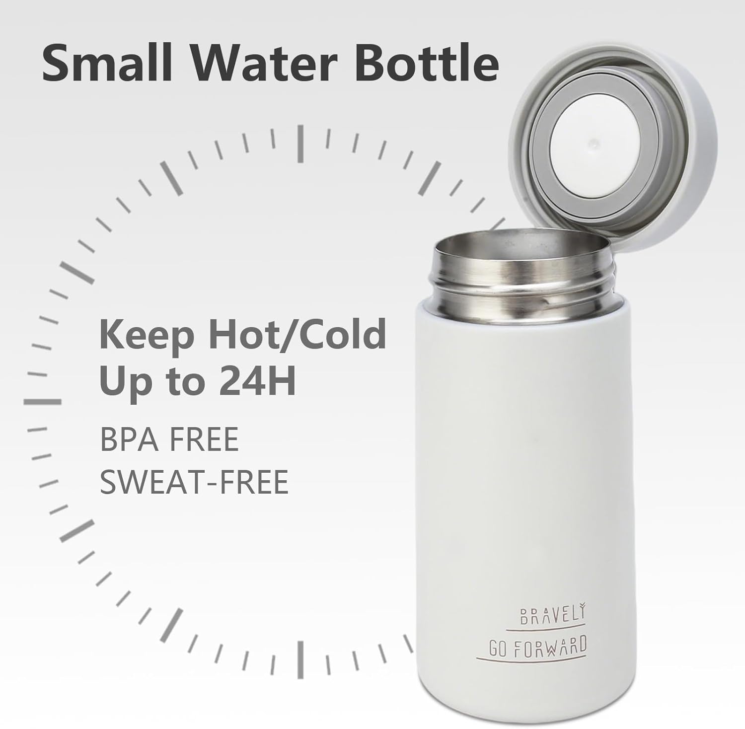 Simcat 9 oz Small Stainless Steel Vacuum Insulated Water Bottle with Silicone Handle and Leakproof Lid, Cold and Hot Drinks, for Travel, Gym, Camping and Hiking (Light gray) - Image 2