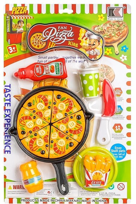 Pizza Playset with Slices, French Fries, Serving Tray & Accessories | Pretend Food Kitchen Toy Set for Kids Boys Girls for Boys & Girls | Pack of 1-image-44
