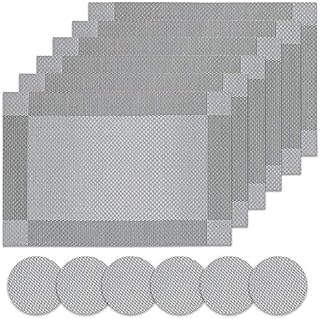 Panngu Place Mats, Simple Table Place Mats and Coasters Sets of 6 - Premium Heat Resistant Washable Tableware Square Dining Table Mats (18"X12" Silver grey)