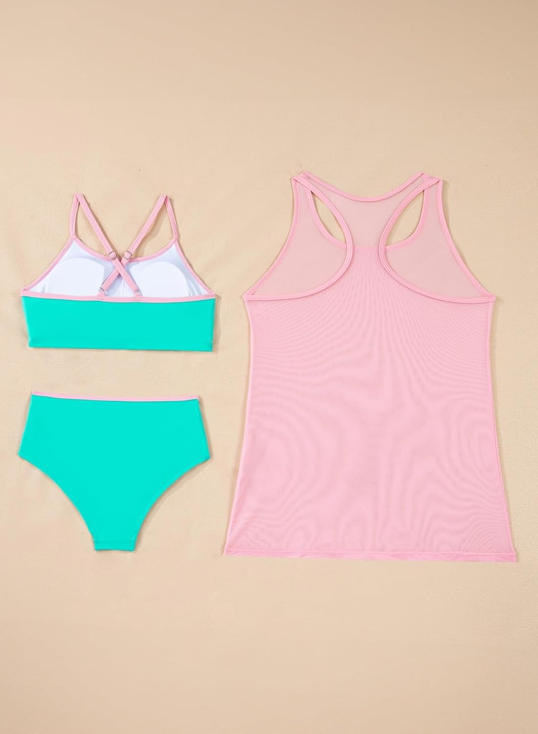 blibean Tween Girls Swimsuits 3 Piece Bikini Sets with Cover Up Bathing Suit Size 6-15 Years - Image 4