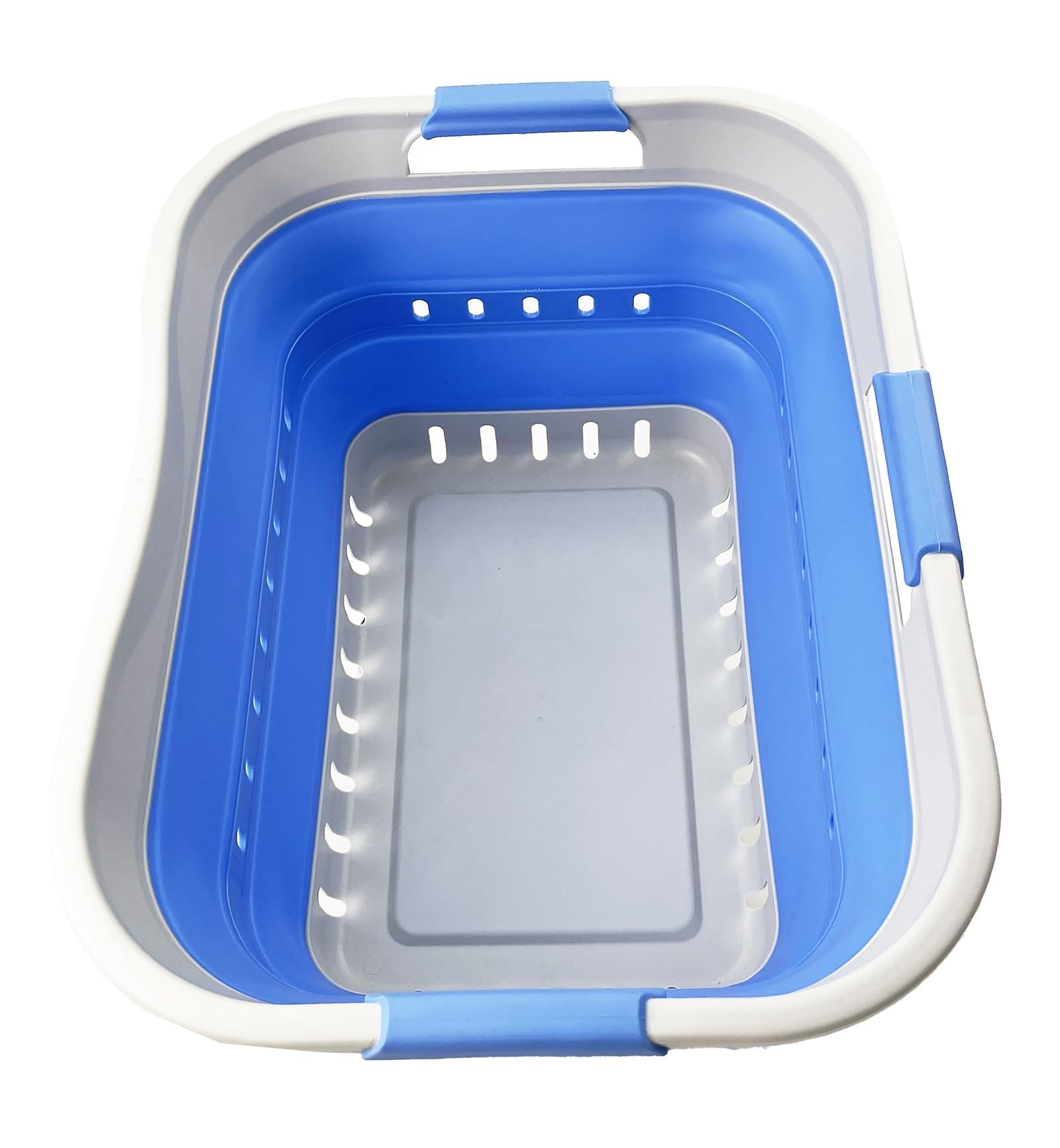 SAMMART Collapsible Plastic Rectangular Laundry Basket - Foldable Pop Up Storage Container/Organizer - Portable Laundry Hamper- Space Saving (Grey/Little Boy Blue, 30L)