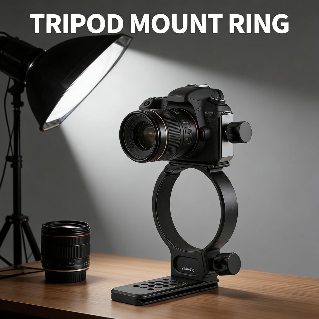 Tripod Mount Ring with 100mm Quick Release Plate, Aluminum Alloy, 1/4 3/8 Inch Screw Hole - Durable CNC Machined, Soft Pad Protection, Lens Stability for Z 180-600mm F5.6 -