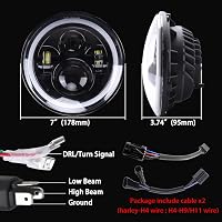JMTBNO 7 Hüvelykes Motoros LED Fényszóró Kerek DRL Sárga Irányjelzővel Harley Jeep Kompatibilis 3
