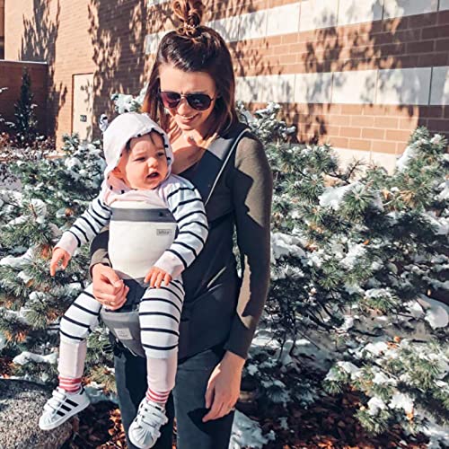 Bebamour Baby Carrier Front and Back Carry Baby to Toddler Baby Hip Carrier with Head Hood & 3 Pieces Teething Pads (Dark Grey)