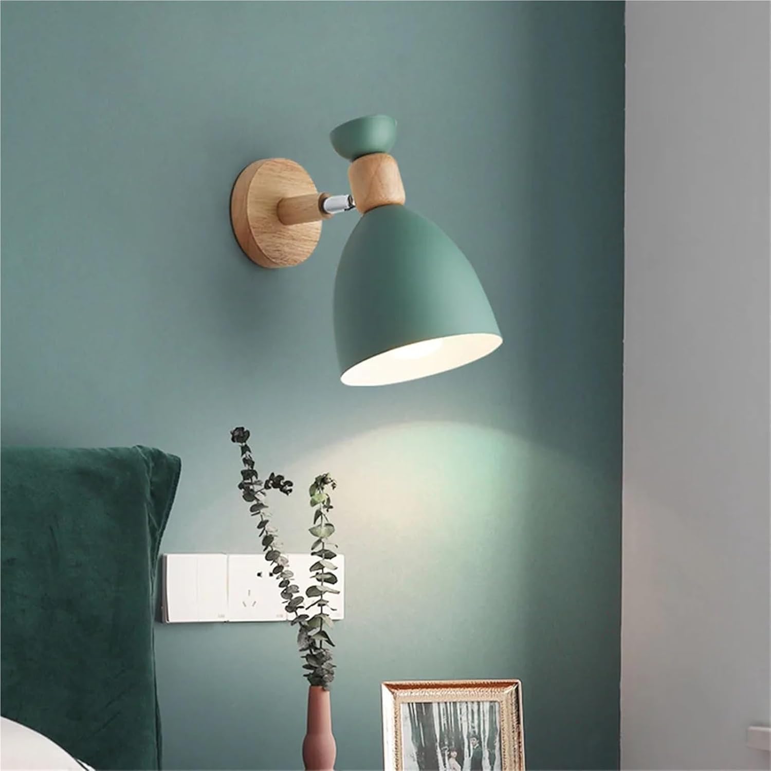 Children's Bedroom Wall Light - Decorative Iron & Wood Sconces for Kids' Room, Bedside Lamp, Indoor Lighting, E27 Socket, Ideal for Nursery & Playroom (Green)