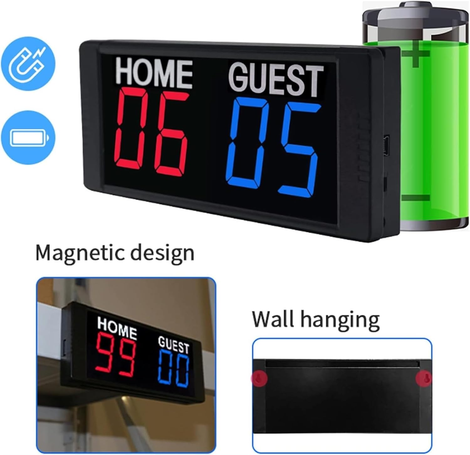 Basketball Digital Scoreboard, Portable Electronic Scoreboard with Remote, LED 4 Digits Tabletop Score Keeper, Magnetic Suction Design, 5 Levels of Brightness, for Multis,