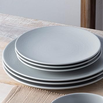 Noritake Colorscapes Grey-on-Grey Swirl 16-Piece Coupe Dinnerware Set, Service for 4