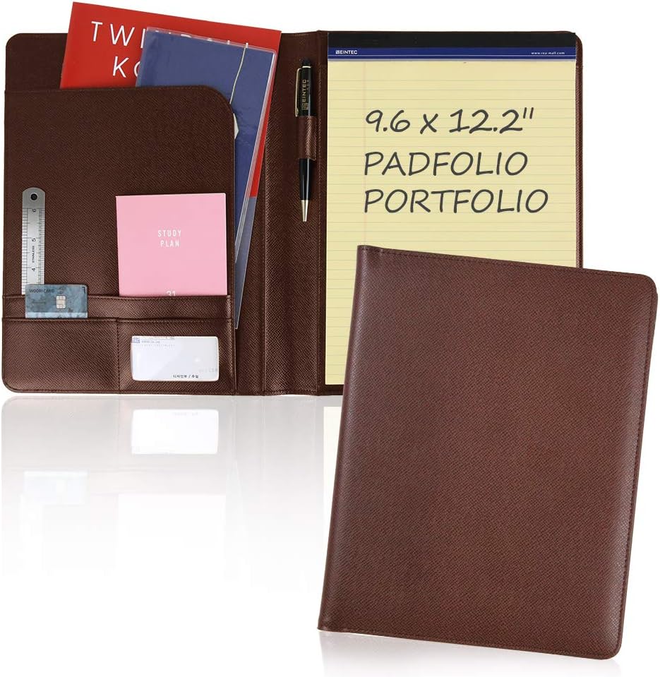 Report Pad Advanced Synthetic Leather Folder Handmade Pad Business Padfolio Notepad Portfolio 9.6 x 12.2 Size Memo Organizer Holder Simple Design Leather Binder Made in Korea(Brown) Office Product