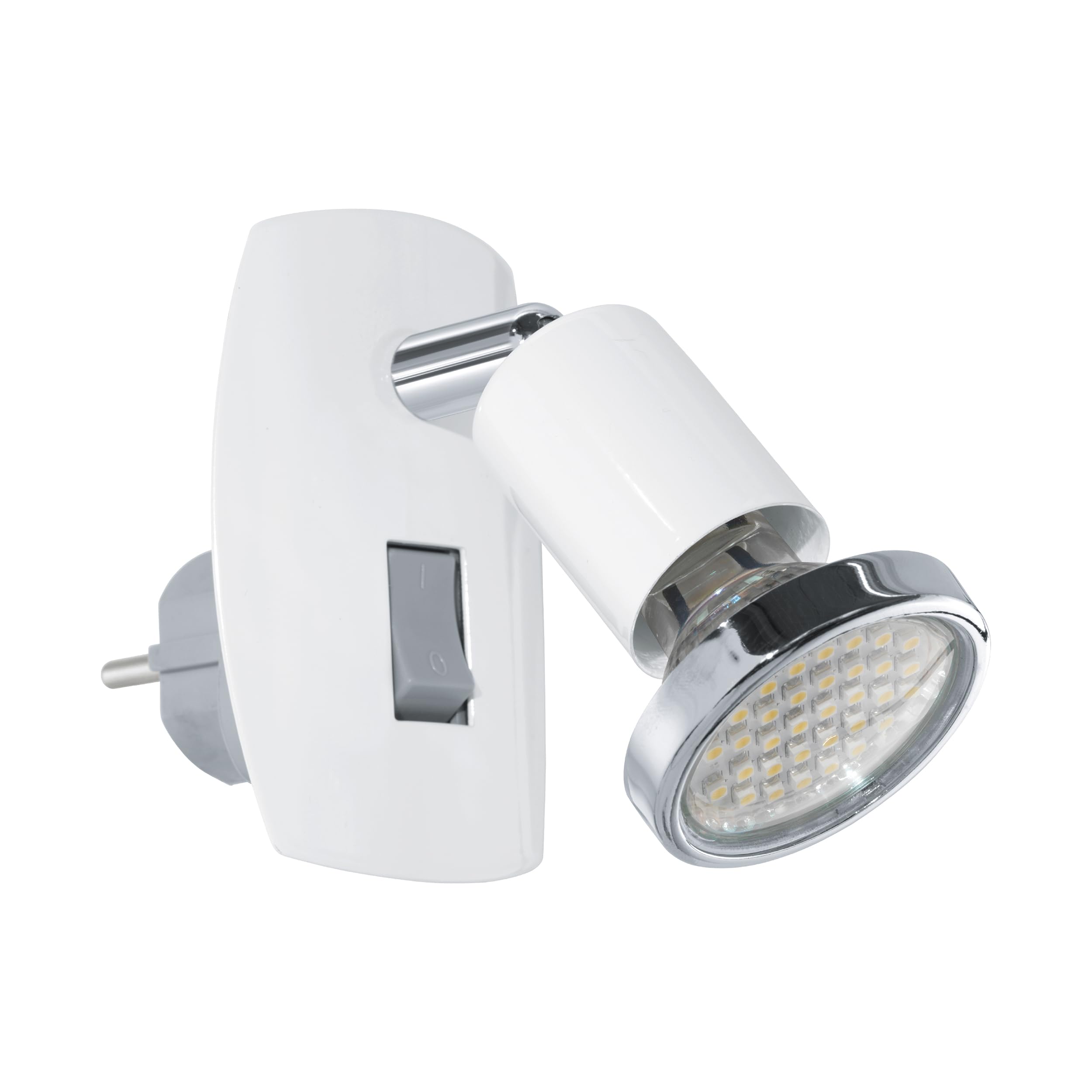 Eglo LED Night Light Plug in wall Mini 4, Spotlight with Switch, Flexible Socket lamp, White and Chrome-Coloured Steel, GU10
