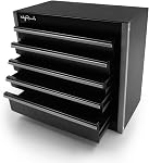 Mini Metal Tool Box, Portable 5 Drawer Steel Stackable Tool Box Small Tool Chest with Soft Liners and PP Feet Pads Cold Rolled Steel Toolbox for Storage and Organizers, Black (Red)