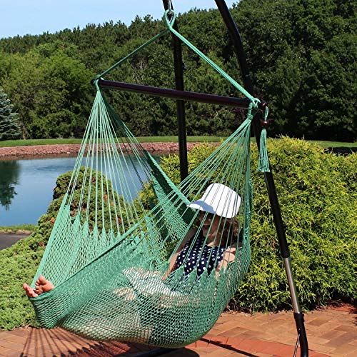 Image of Sunnydaze Outdoor Hammock Chair Swing - Hanging Hammock Swing - Hanging Reading Chair - Soft-Spun Polyester Rope - Caribbean XL - Jungle Green