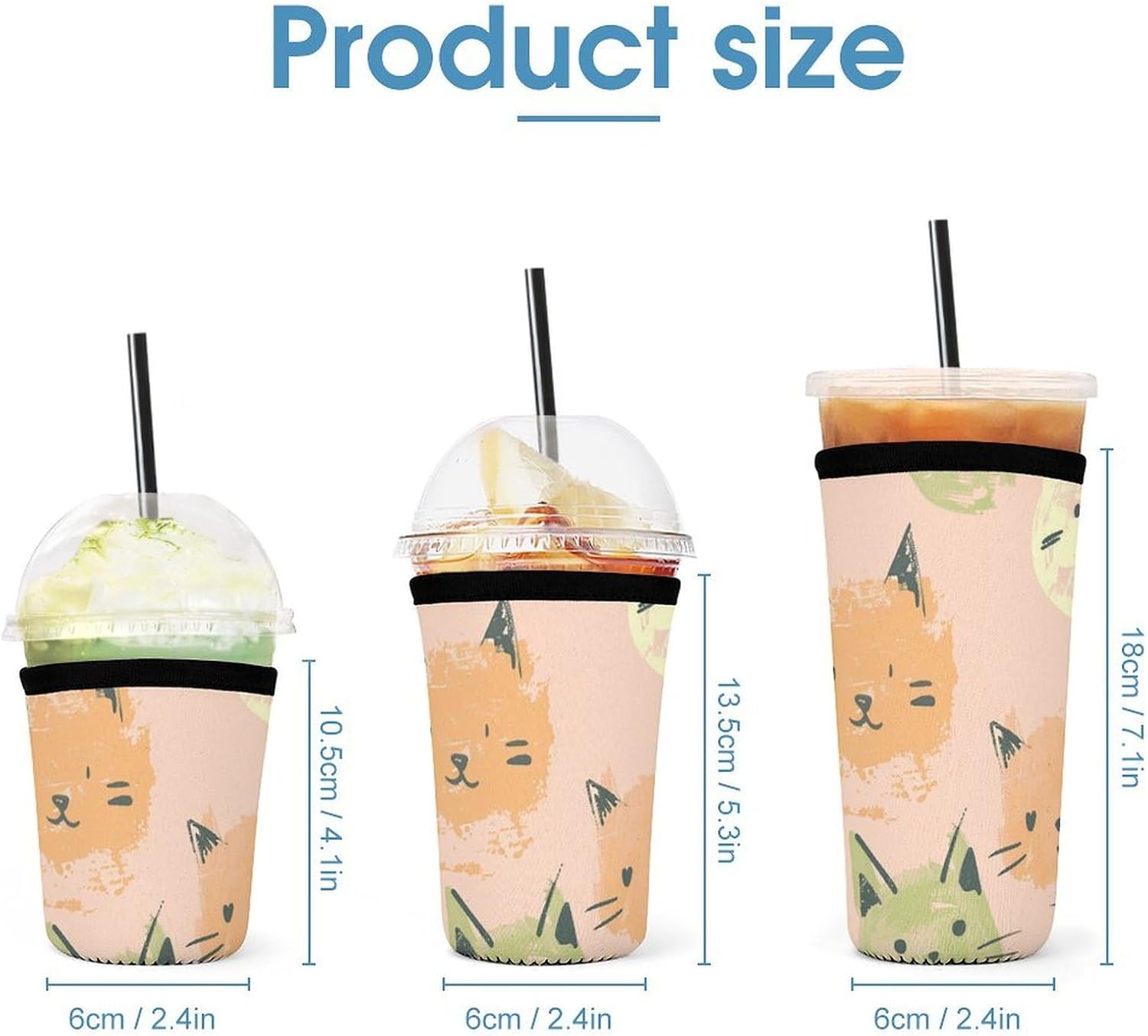 3 Pack Neoprene Cup Sleeves, Stretchy Reusable Drink Cup Cover Universal