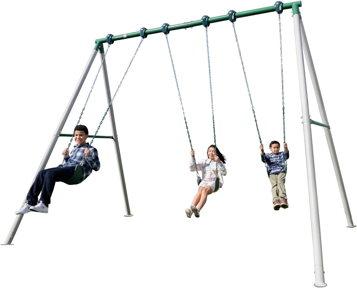 Sportspower Everest 10' Metal Swing Set with 3 Adjustable Sling Swings, Green/White
