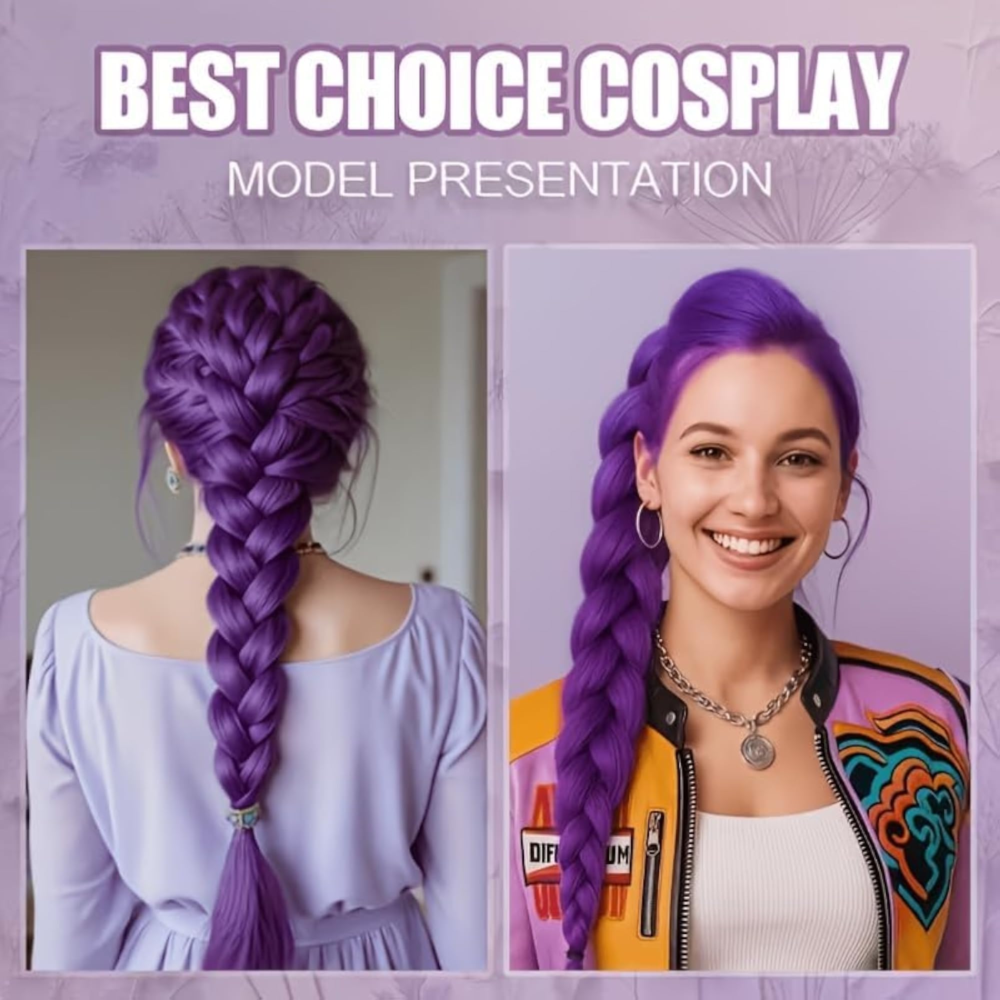 Purple Hand-Braided Ponytail Hair Extension with Claw Clip