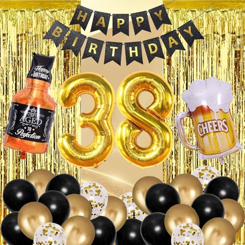 38th Birthday Decorations For Men Happy 38th Birthday Decorations For Him 38 Birthday Decorations For Man 38 Year Old Boy Birthday Decorations Black Gold Thirty Eight Birthday Party Decor by ROTASLOG - Image 2