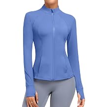 Womens Athletic Full Zip Running Track Jacket Lightweight Athletic Slim Fit Jacket with Thumbholes