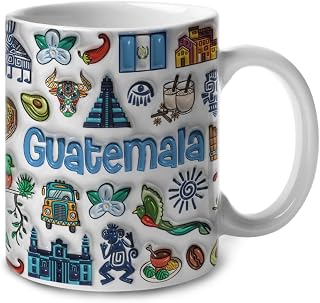 Lotacy Guatemala Symbols Colorful 2D Printed Ceramic Coffee Mug With Flag, 11oz, Guatemalan Souvenirs and Gifts