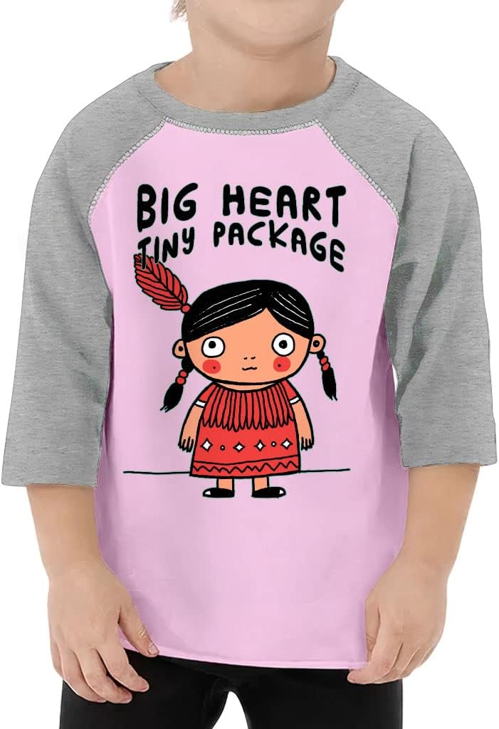 Big Heart Tiny Package Toddler Baseball T-Shirt - Print 3/4 Sleeve T-Shirt - Cartoon Kids' Baseball Tee