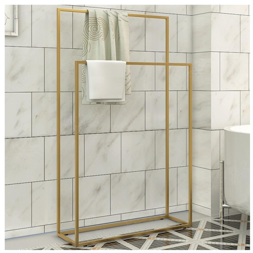 Towel Rail 2-Tier Towel Rack Metal Bar Stand Freestanding Blanket Bathroom Freestanding(Gold)