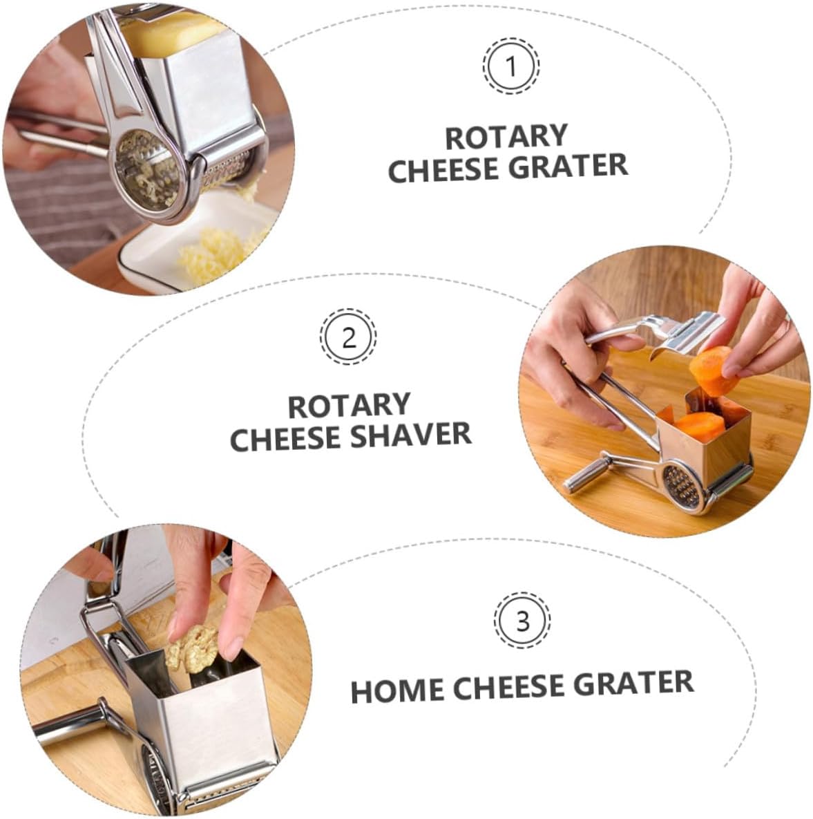OUNONA Manual Rotary Cheese Grater 4-blade Set Stainless Steel Hand Crank Shaver for Kitchen Nuts and Cheese Grating
