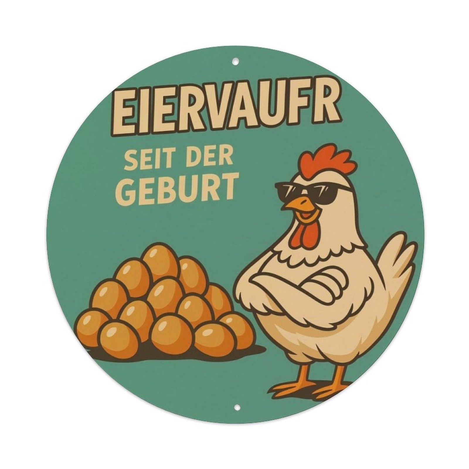 German Cool Sunglass Hen With Eggs Funny Farm Round Tin Sign Vintage Aluminium Metal Sign, Retro Wall Decor for Home, Bar, Garage & Farmhouse 20x20cm